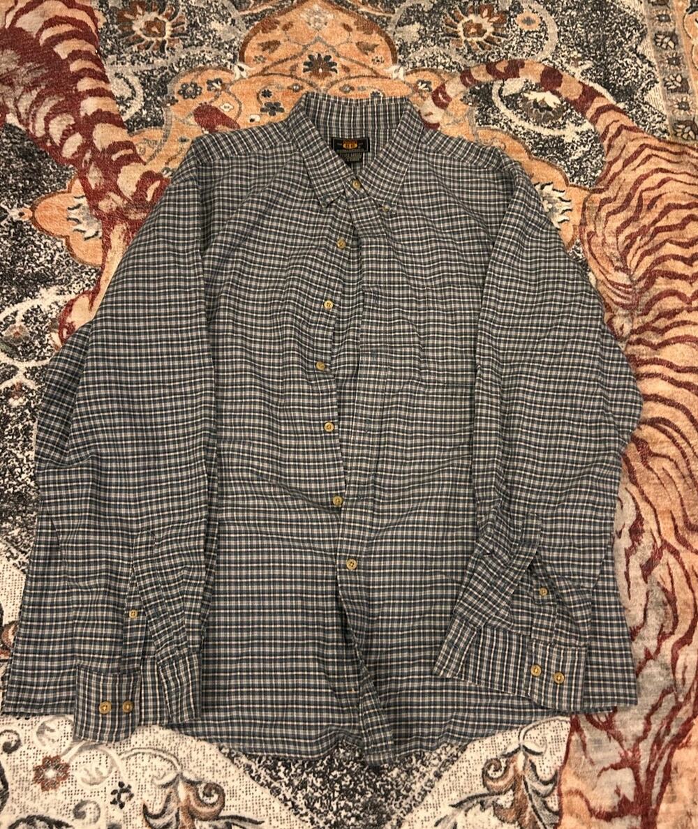 Route 66 Mens XL Plaid Grey Black Button Down Long Sleeve Casual Shirt Cottage